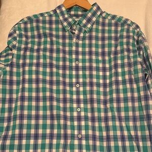 Southern Tide Aqua and Navy Plaid Shirt